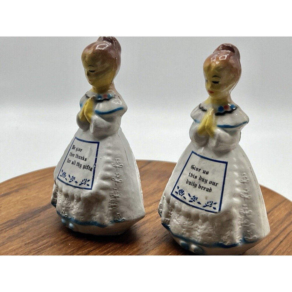 Vintage 50’s Enesco White Dress Prayer Girl Mother Kitchen Salt & Pepper Shakers